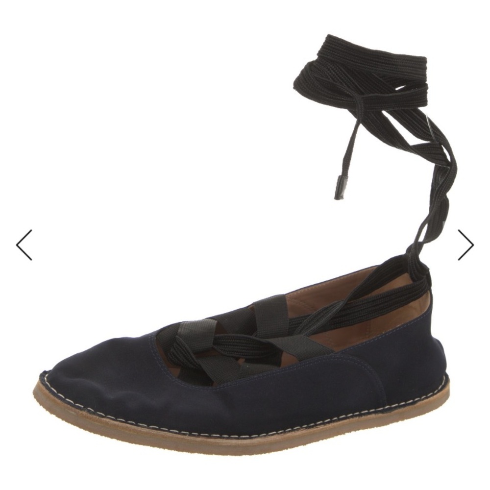 Dries Van Noten Lace-Up Ballet Flat Ankle Tie in Blue S 6/36